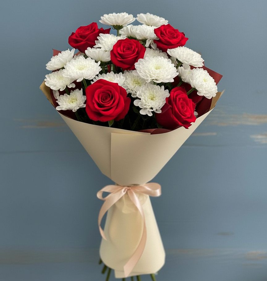 Букет цветов из: Розы и Хризантемы в Вознесенье