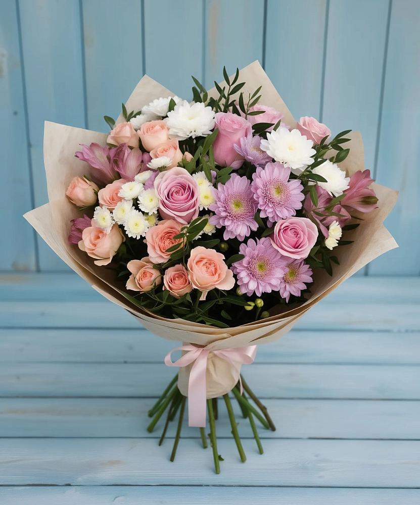 Букет цветов из: Хризантемы, Розы и Альстромерии в Вознесенье