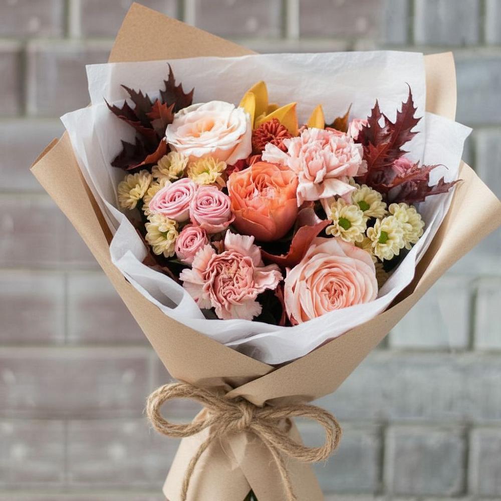 Букет цветов из: Гвоздики, Хризантемы и Розы в Вознесенье