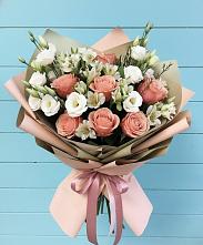 Букет цветов из:  Розы, Альстромерии и Лизиантусы в Вознесенье