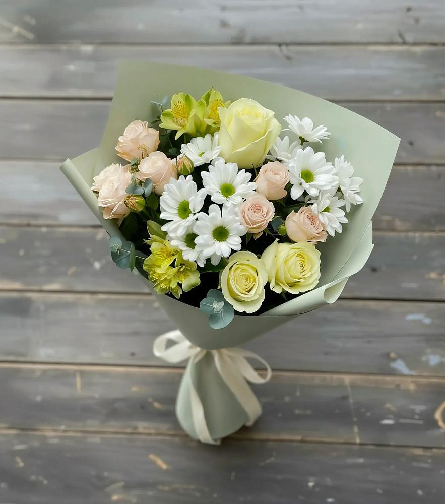Букет цветов из: Альстромерии, Розы и Хризантемы в Вознесенье