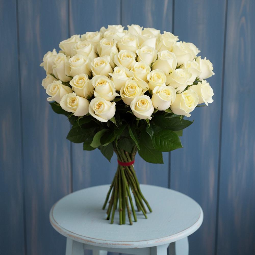 Букет 51 Белая роза Эдлесс Лав в Вознесенье