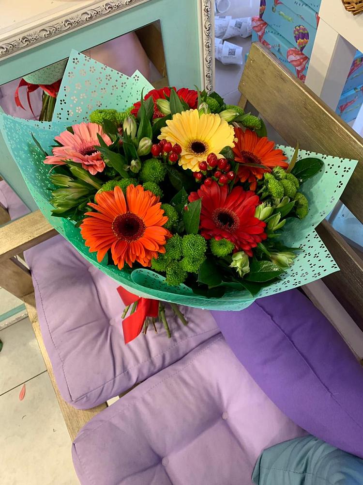 Букет цветов из: Герберы, Хризантемы и Альстромерии в Вознесенье