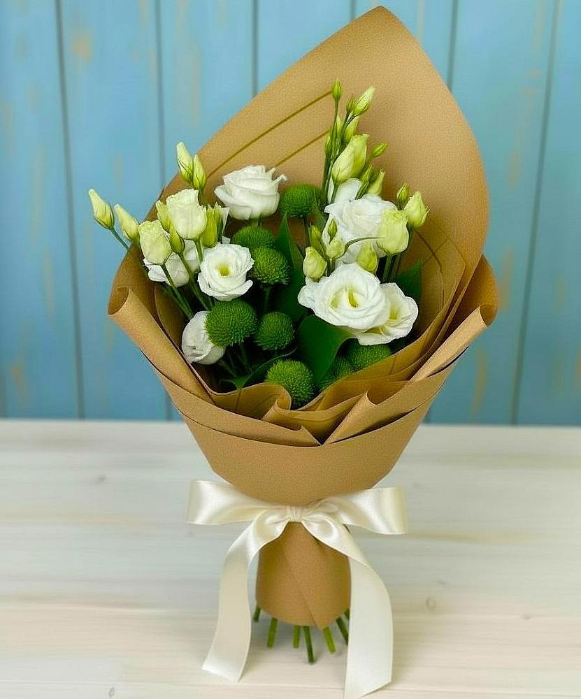 Букет цветов из: Хризантемы и Лизиантусы в Вознесенье