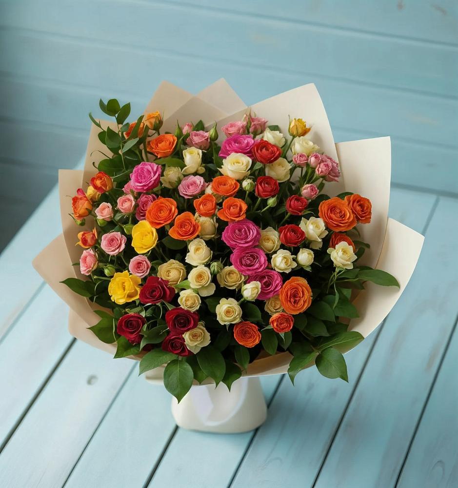 Букет Микс из разноцветных кустовых роз в Вознесенье