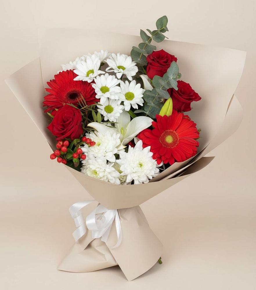 Букет цветов из: Розы, Хризантемы, Герберы и Лилии в Вознесенье