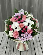 Букет цветов из:  Альстромерии, Гвоздики, Розы и Хризантемы в Вознесенье