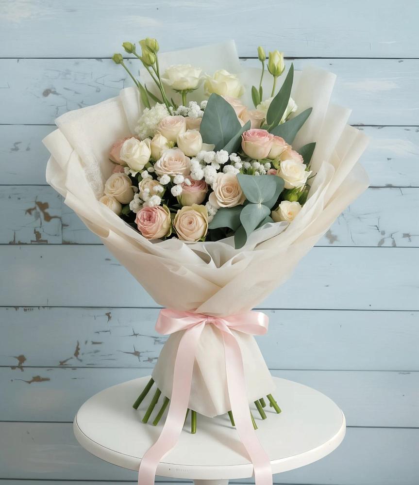 Букет цветов из: Розы и Лизиантусы в Вознесенье