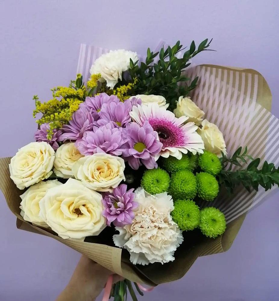 Букет цветов из: Хризантемы, Розы, Гвоздики и Герберы в Вознесенье