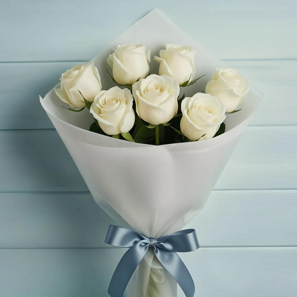 Букет 7 Белых роз Эдлесс Лав в Вознесенье
